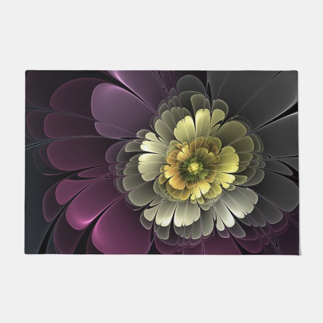 Abstract Modern Purpur Khaki Gray Fractal Flower Doormat (Front)