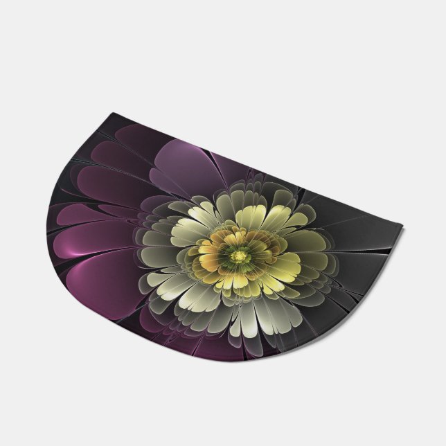 Abstract Modern Purpur Khaki Gray Fractal Flower Doormat (Angled)