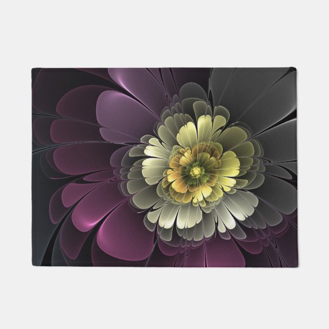 Abstract Modern Purpur Khaki Gray Fractal Flower Doormat (Front)