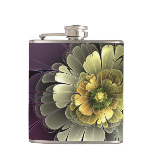 Abstract Modern Purpur Khaki Gray Fractal Flower Flask