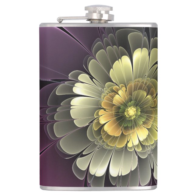 Abstract Modern Purpur Khaki Gray Fractal Flower Flask (Front)