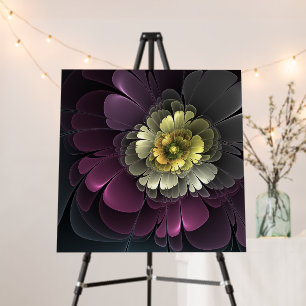 Abstract Modern Purpur Khaki Gray Fractal Flower Foam Board