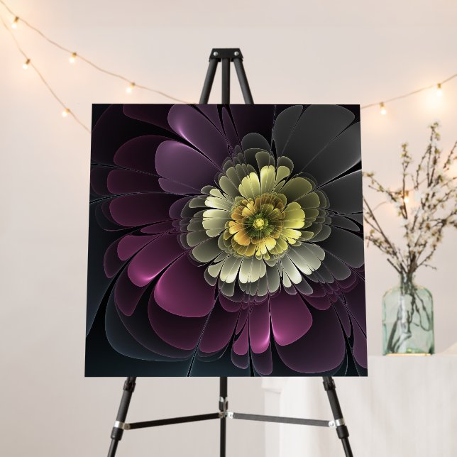 Abstract Modern Purpur Khaki Gray Fractal Flower Foam Board (In Situ (Stand))