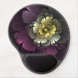 Abstract Modern Purpur Khaki Gray Fractal Flower Gel Mouse Pad