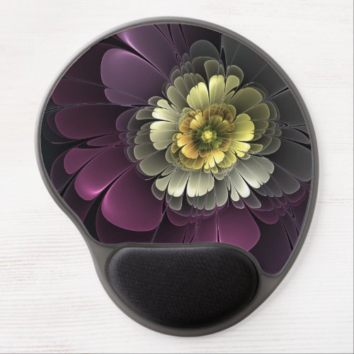 Abstract Modern Purpur Khaki Gray Fractal Flower Gel Mouse Pad