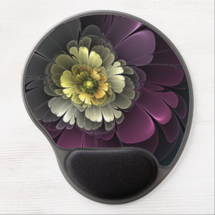 Abstract Modern Purpur Khaki Gray Fractal Flower Gel Mouse Pad