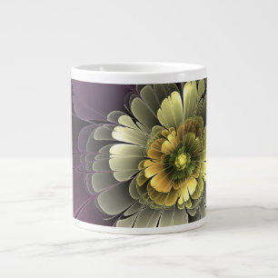Abstract Modern Purpur Khaki Gray Fractal Flower Giant Coffee Mug