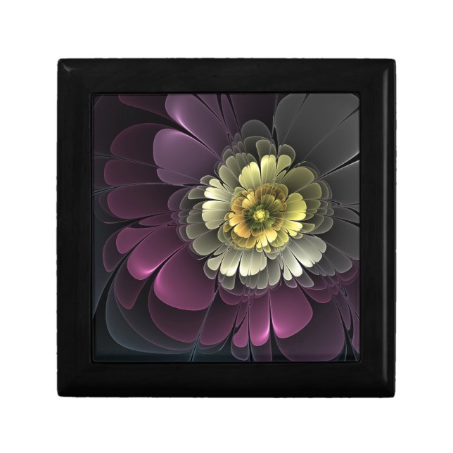 Abstract Modern Purpur Khaki Gray Fractal Flower Gift Box (Front)