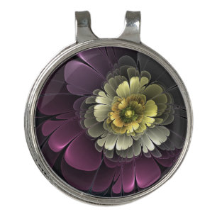Abstract Modern Purpur Khaki Gray Fractal Flower Golf Hat Clip