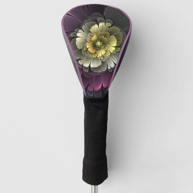 Abstract Modern Purpur Khaki Gray Fractal Flower Golf Head Cover (Front)