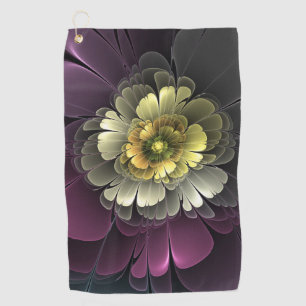 Abstract Modern Purpur Khaki Gray Fractal Flower Golf Towel
