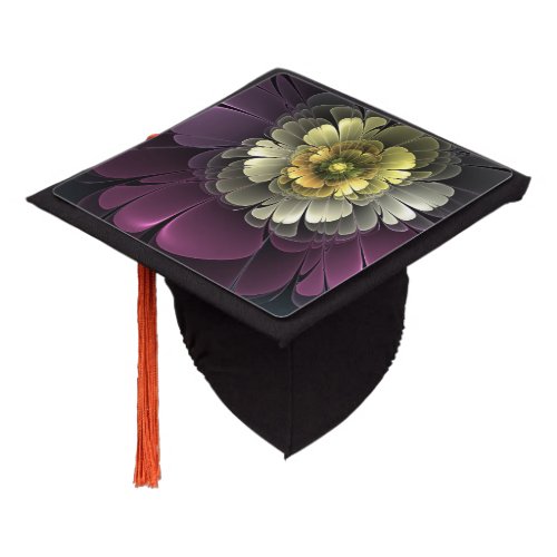 Abstract Modern Purpur Khaki Gray Fractal Flower Graduation Cap Topper