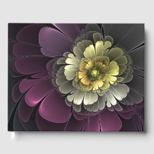 Abstract Modern Purpur Khaki Gray Fractal Flower Guest Book