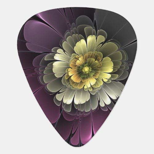 Abstract Modern Purpur Khaki Gray Fractal Flower Guitar Pick