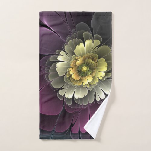 Abstract Modern Purpur Khaki Gray Fractal Flower Hand Towel