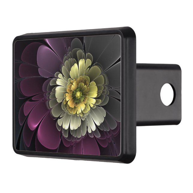 Abstract Modern Purpur Khaki Gray Fractal Flower Hitch Cover (Left)