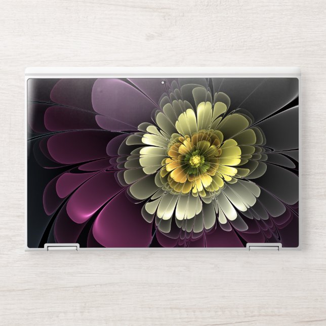 Abstract Modern Purpur Khaki Gray Fractal Flower HP Laptop Skin (Front)