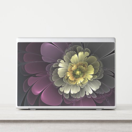 Abstract Modern Purpur Khaki Gray Fractal Flower HP Laptop Skin