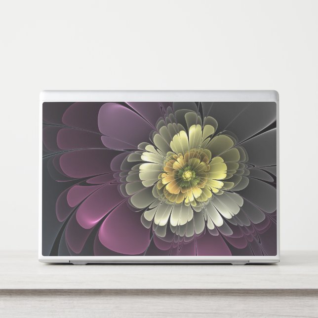Abstract Modern Purpur Khaki Gray Fractal Flower HP Laptop Skin (Front)