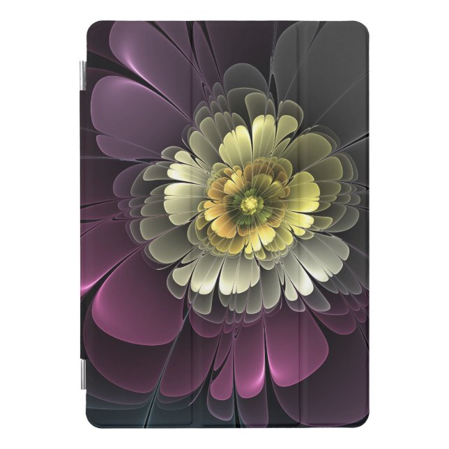 Abstract Modern Purpur Khaki Gray Fractal Flower iPad Pro Cover (Front)