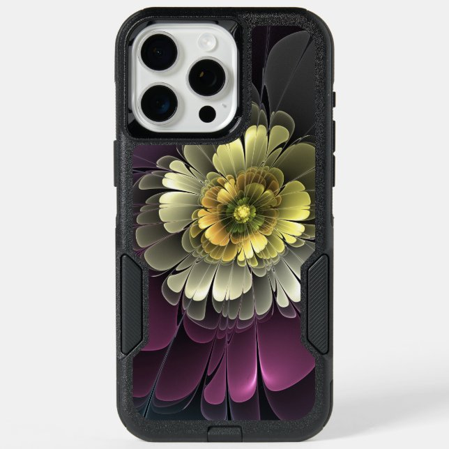 Abstract Modern Purpur Khaki Gray Fractal Flower iPhone 15 Pro Max Case (Back)