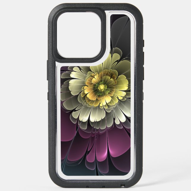 Abstract Modern Purpur Khaki Gray Fractal Flower iPhone 15 Pro Max Case (Back)