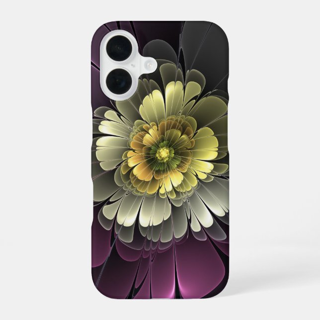 Abstract Modern Purpur Khaki Gray Fractal Flower iPhone Case (Back)