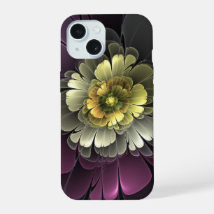 Abstract Modern Purpur Khaki Gray Fractal Flower iPhone 15 Case