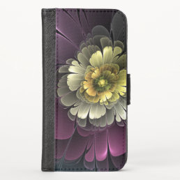 Abstract Modern Purpur Khaki Gray Fractal Flower iPhone XS Wallet Case