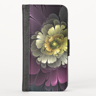 Abstract Modern Purpur Khaki Gray Fractal Flower iPhone XS Wallet Case