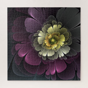 Abstract Modern Purpur Khaki Gray Fractal Flower Jigsaw Puzzle