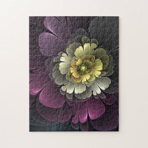 Abstract Modern Purpur Khaki Gray Fractal Flower Jigsaw Puzzle