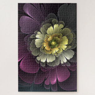 Abstract Modern Purpur Khaki Gray Fractal Flower Jigsaw Puzzle