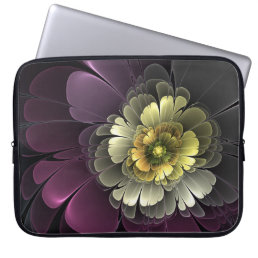 Abstract Modern Purpur Khaki Gray Fractal Flower Laptop Sleeve