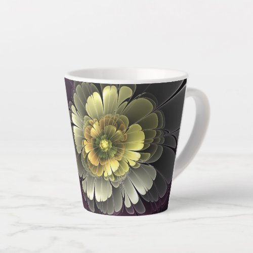 Abstract Modern Purpur Khaki Gray Fractal Flower Latte Mug