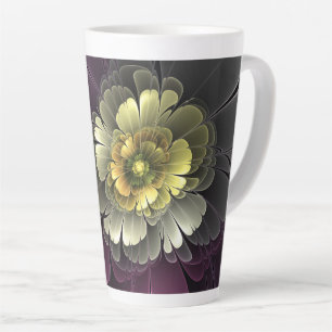 Abstract Modern Purpur Khaki Gray Fractal Flower Latte Mug