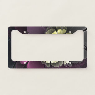 Abstract Modern Purpur Khaki Gray Fractal Flower License Plate Frame