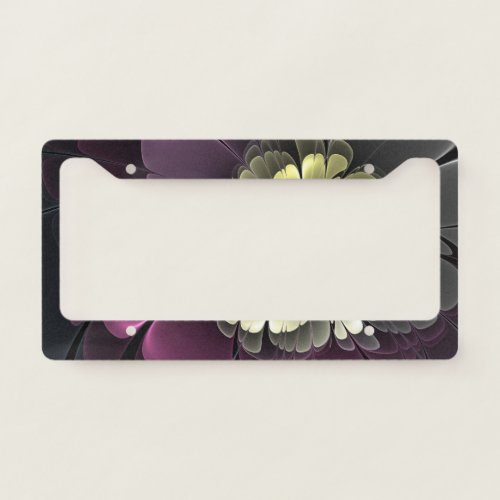 Abstract Modern Purpur Khaki Gray Fractal Flower License Plate Frame