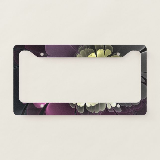 Abstract Modern Purpur Khaki Gray Fractal Flower License Plate Frame (Front)