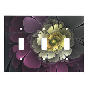 Abstract Modern Purpur Khaki Gray Fractal Flower Light Switch Cover