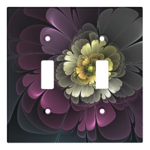 Abstract Modern Purpur Khaki Gray Fractal Flower Light Switch Cover