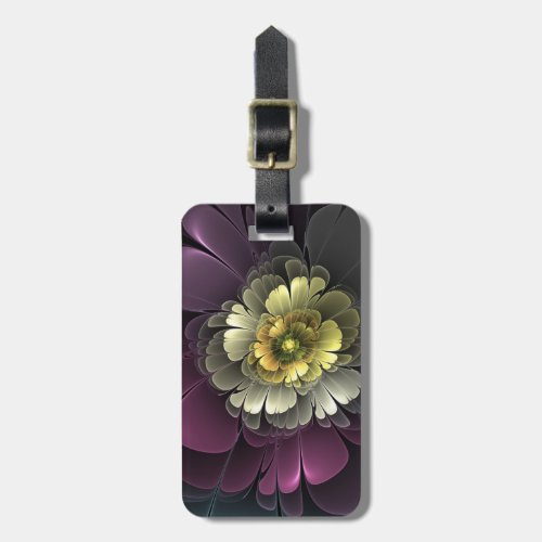 Abstract Modern Purpur Khaki Gray Fractal Flower Luggage Tag
