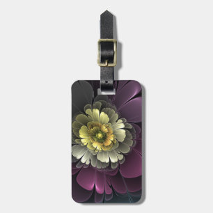 Abstract Modern Purpur Khaki Gray Fractal Flower Luggage Tag