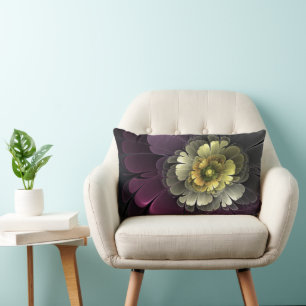 Abstract Modern Purpur Khaki Gray Fractal Flower Lumbar Pillow