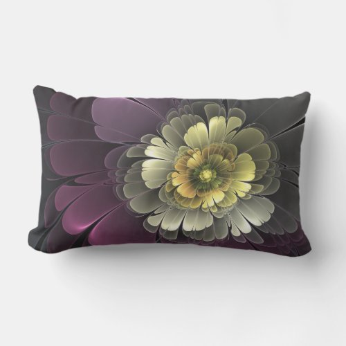 Abstract Modern Purpur Khaki Gray Fractal Flower Lumbar Pillow