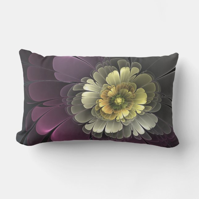 Abstract Modern Purpur Khaki Gray Fractal Flower Lumbar Pillow (Front)