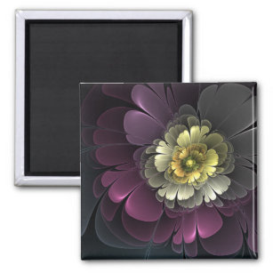 Abstract Modern Purpur Khaki Gray Fractal Flower Magnet