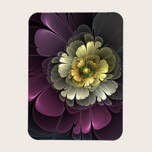 Abstract Modern Purpur Khaki Gray Fractal Flower Magnet