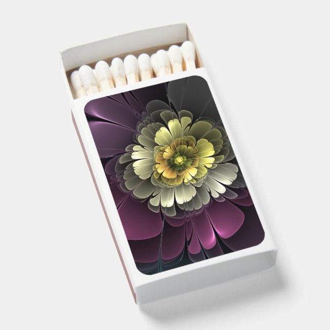 Abstract Modern Purpur Khaki Gray Fractal Flower Matchboxes (Front Open)
