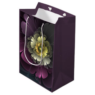 Abstract Modern Purpur Khaki Gray Fractal Flower Medium Gift Bag